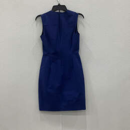 Womens Blue Sleeveless Crew Neck Back Zip Pleated Sheath Dress Size 2 alternative image