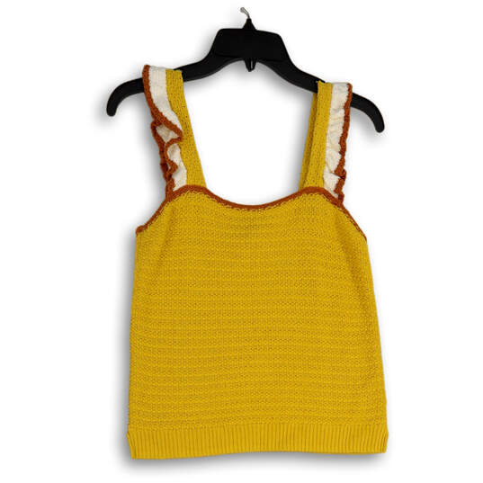 NWT Womens Yellow Ruffle Wide Strap Knitted Pullover Tank Top Size XS image number 1