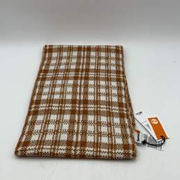 NWT Timberland Womens Brown White Plaid Ribbed Knitted Fringe Rectangle Scarf