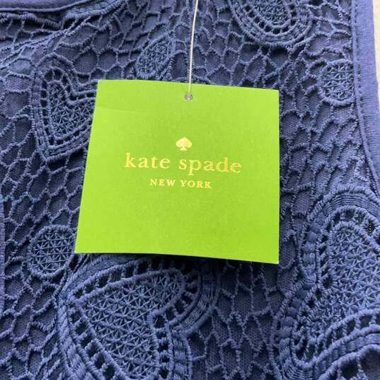 NWT Kate Spade Womens Blue Floral Lace Round Neck Sleeveless Shift Dress Size 14 image number 1