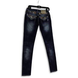 Mens Blue Denim Medium Wash Embroidered Pockets Stretch Skinny Jeans Sz 27 alternative image