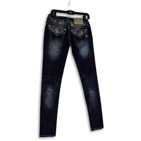 Mens Blue Denim Medium Wash Embroidered Pockets Stretch Skinny Jeans Sz 27 image number 2