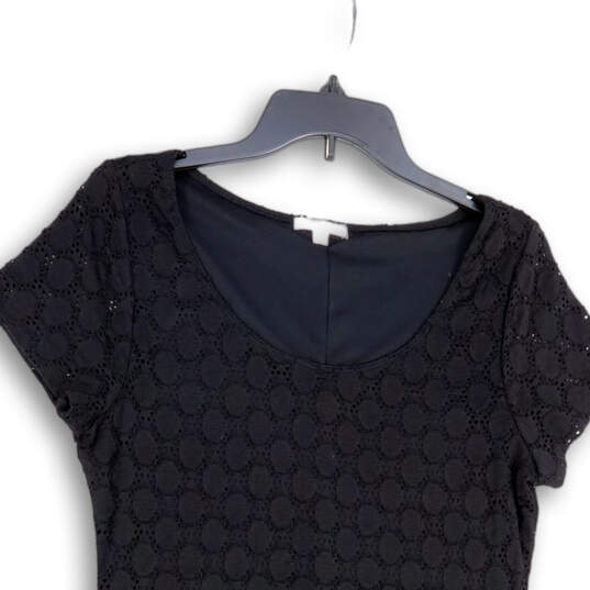 Womens Black Short Sleeve Round Neck Lace Overlay Sheath Dress Size Small image number 3