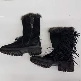 Sam Edelman Tilden Faux Fur Fringe Black Suede Boots Size 7