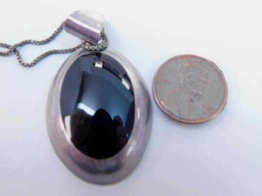 Taxco Mexico 925 Modernist Faux Onyx Chunky Dome Oval Pendant Box Chain Necklace 20.7g image number 6