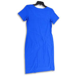NWT Womens Blue Short Sleeve Round Neck Stretch Bodycon Dress Size Small P alternative image
