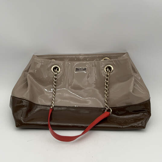 Womens Brown Leather Inner Zip Pockets Semi Chain Strap Shoulder Bag image number 3