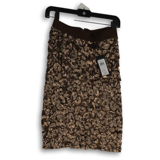NWT Womens Brown Sequin Flat Front Back Zip Straight & Pencil Skirt Size XXS image number 4