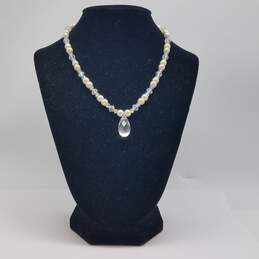Sterling Silver Faceted Crystal Faux Pearl 15 1/2 Inch Choker Necklace 18.9g alternative image