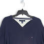 Mens Navy Blue Knit Ribbed V-Neck Long Sleeve Pullover Sweater Size XL image number 3