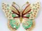 KJL Kenneth Jay Lane Goldtone Aurora Borealis Rhinestones & Enamel Butterfly Statement Brooch 42.2g image number 3