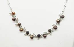 Romantic Sterling Silver Brown Tone Pearls & CZ Necklace & Ring w/ Crystal Dangle Earrings 24.3g alternative image