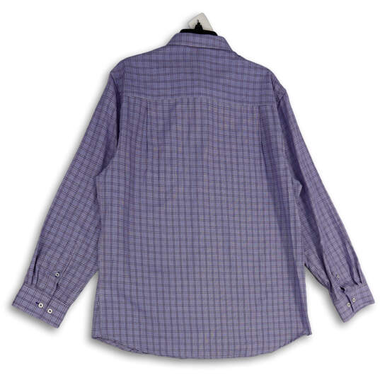 NWT Mens Purple Plaid Modern Fit Collared Long Sleeve Dress Shirt Size XL image number 2
