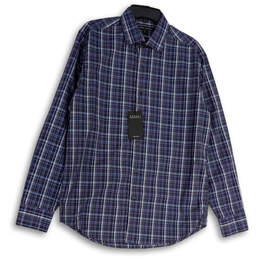 NWT Mens Blue Plaid Long Sleeve Spread Collar Button-Up Shirt Size Medium
