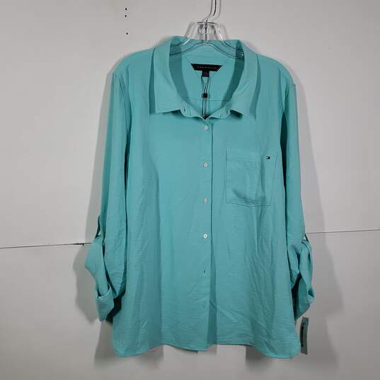 NWT Womens Collared Long Sleeve Chest Pocket Button-Up Shirt Size XXL image number 1