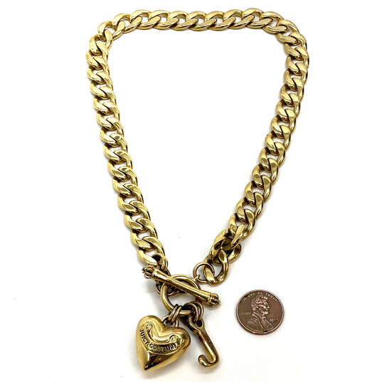 Designer Juicy Couture Gold-Tone Link Chain Toggle Heart Pendant Necklace image number 3