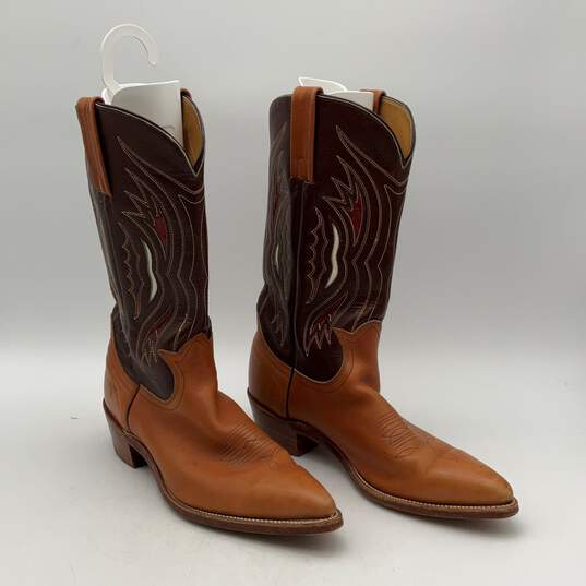 Mens Brown Leather Pointed Toe Pull On Mid Calf Cowboy Western Boots Size 10.5D image number 3