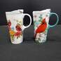 2 Evergreen Ceramic Red Bird Themed Travel Tumblers W/ Lid image number 1