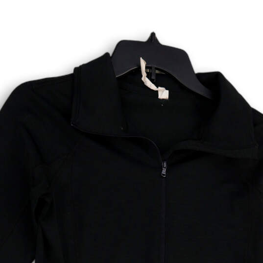 Womens Black Quarter Zip Mock Neck Long Sleeve Activewear Top Size M image number 4