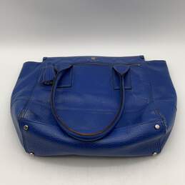 Womens Blue Leather Bottom Studded Double Handle Tote Handbag Purse