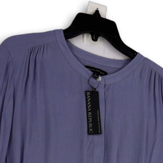 NWT Womens Blue Pleated Balloon Sleeve Button Front Blouse Top Size Large image number 3