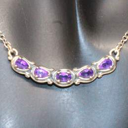 Carolyn Pollack Relios Sterling Silver Amethyst Bar Pendant 18" Chain Necklace