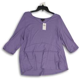 NWT J. Jill Womens Purple 3/4 Sleeve Stretch V-Neck Pullover Tunic Top Size L