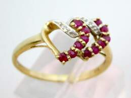 Romantic 10K Yellow Gold Spinel & Diamond Accent Heart Ring 2.0g