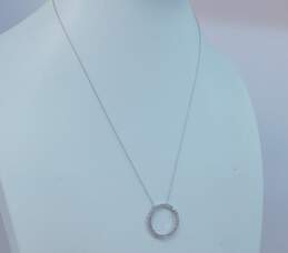 Contemporary 14K White Gold Diamond Accent Open Circle Pendant Necklace 2.0g