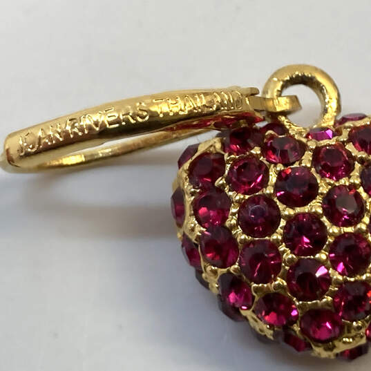 Designer Joan Rivers Gold-Tone Pink Rhinestone Puffy Heart Dangle Earrings image number 4