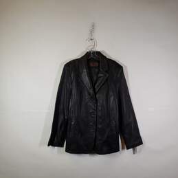 Womens Long Sleeve Collared Button-Front Leather Jacket Size 16