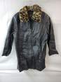 Maggie Barnes Vintage Black Leather Leopard Print Collar Jacket Wms Size 0X image number 1