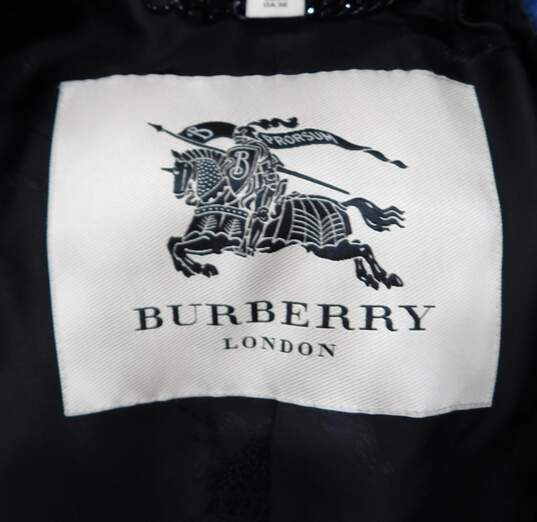 Women's Burberry Wool Double Breasted Blue Plaid Ruffle Bottom Coat image number 3