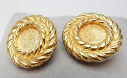 Vintage Givenchy Goldtone Cable Rope Textured Circle Clip On Earrings