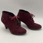Womens Red Suede Round Toe Lace-Up Heeled Ankle Booties Size 9 M image number 1
