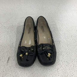 Womens Black Leather Tassled Moc Toe Slip-On Boat Flat Dress Shoes Size 8