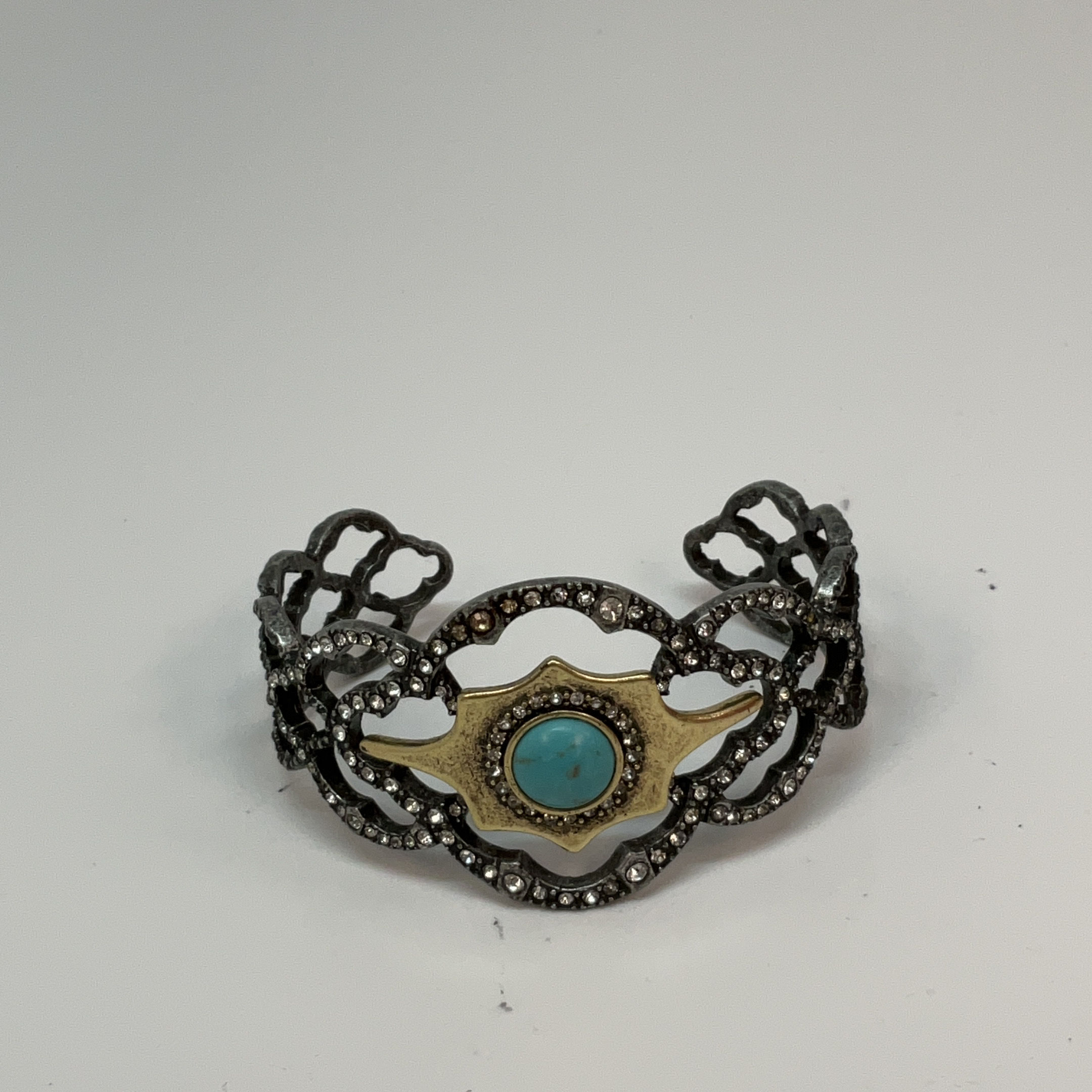 LUCKY BRAND Turquoise Colored Inlay Flower Design Silver Tone Cuff Bracelet  | eBay
