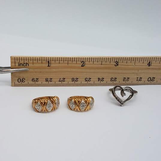 Sterling Silver Diamond Open Heart Sz 7 Ring Huggie Earrings Bundle 2pcs 8.4g image number 9