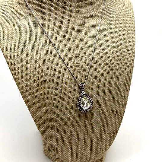 Designer Swarovski Silver-Tone Chain Crystal Cut Stone Pendant Necklace image number 1