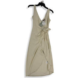 NWT Womens Beige V-Neck Sleeveless Pleated Slim Fit Wrap Dress Size XS