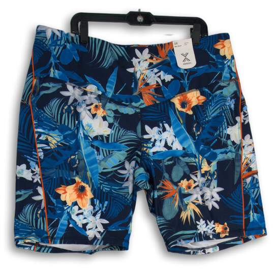 NWT Xersion Womens Blue Orange Isla Floral High-Rise Fitted Biker Shorts Size 3X image number 1