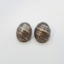 MM-34 Mexico Sterling Silver Ribbed Dome Clip- On Earrings 17.6g