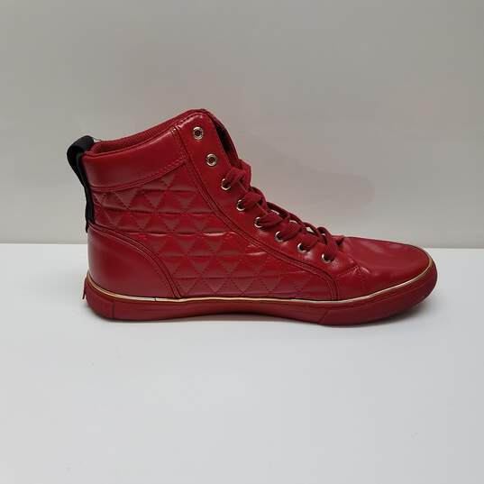 Guess Men's Sz 12 Red Faux Vegan Leather Quilted Melo High Top Sneakers image number 1