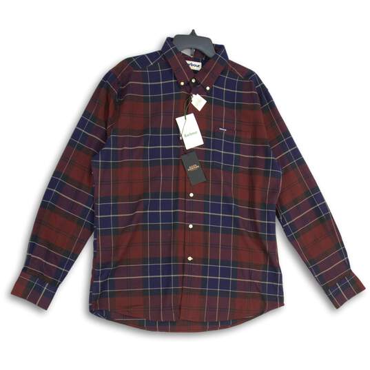 NWT Barbour Mens Navy Blue Maroon Plaid Long Sleeve Button-Down Casual Shirt L image number 1