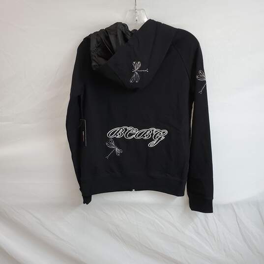 BCBGMAXAZRIA Black Cotton Embellished Full Zip Hoodie WM Size M NWT image number 2