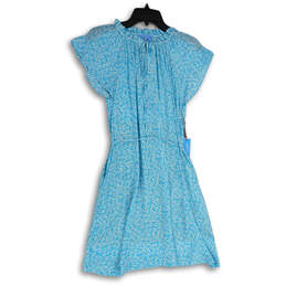 Womens Blue White Floral Cap Sleeve Keyhole Front Short A-Line Dress Size S