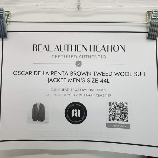 AUTHENTICATED Oscar de la Renta Brown Mens Tweed Wool Suit Jacket image number 5
