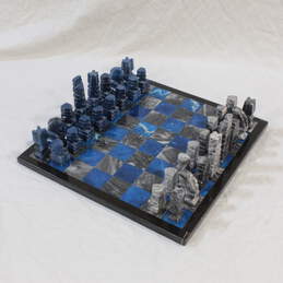 14" Blue & Black & Gray Marble Chess Set