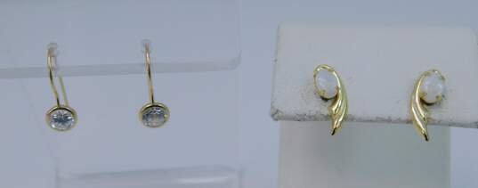 14K Yellow Gold Opal & CZ Earrings 1.4g image number 1