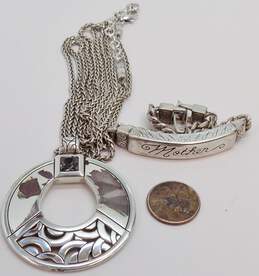 Brighton Open Circle Rhinestone Pendant Necklace & Mother Scrolled Silver Tone Bar Bracelet 72.5g alternative image